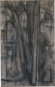 Fönsterträd, kol och krita på duk, 1981